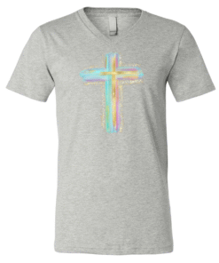 Bella Canvas Heather Color V-Neck Tees - Water Color Cross