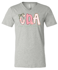 Bella Canvas Heather Color V-Neck Tees - CDA Pink Doodle Catholic Daughters of the Americas