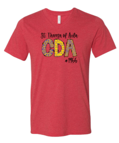 Bella Canvas Heather Color V-Neck Tees - CDA Doodle St. Theresa Of Avila